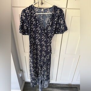 Women's Short Sleeve V Neck Wrap Waist Summer Floral Midi Sundress size XL